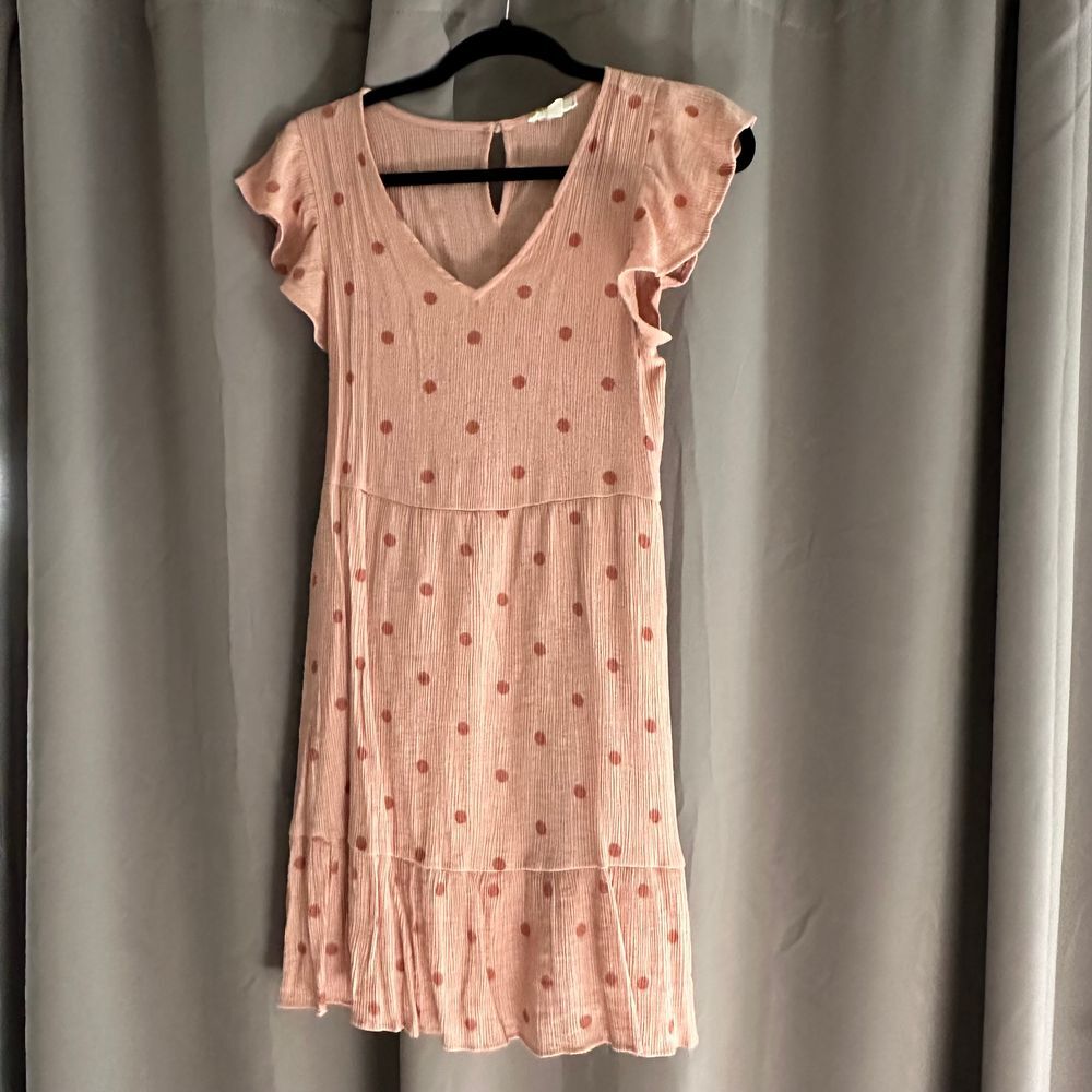 Blush Pink Polka Dot Flutter‎ Sleeve Mini Dress Casual V-Neck